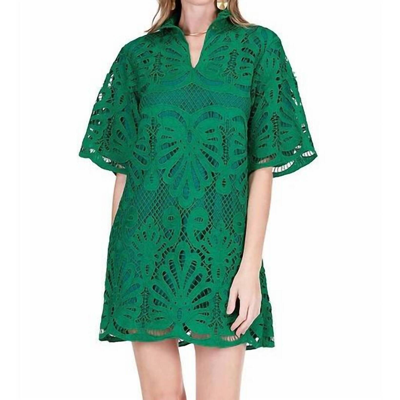 New Jade High Neck Tunic Dress In Green Lace